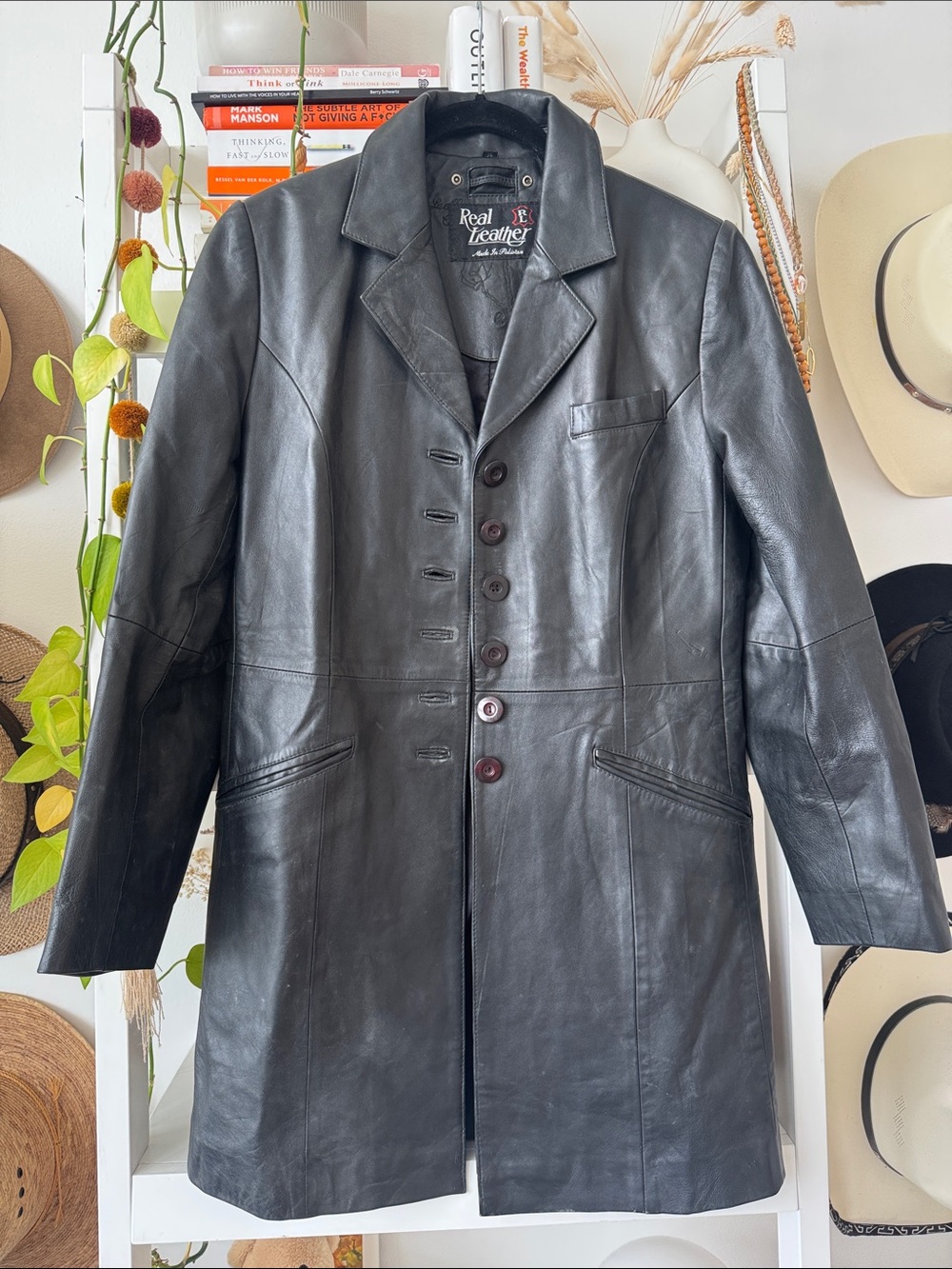 Real Leather Women's Black Button-Front Leather Jacket